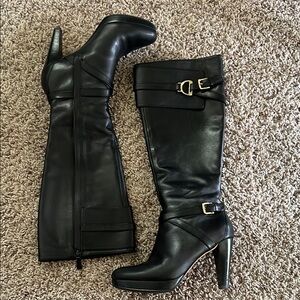 Cole Haan Black Heeled Boots with Buckle Details